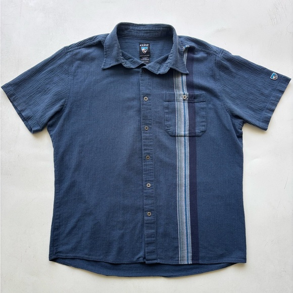 KUHL button down shirt blue large 100% organic cotton short sleeve - Picture 1 of 7